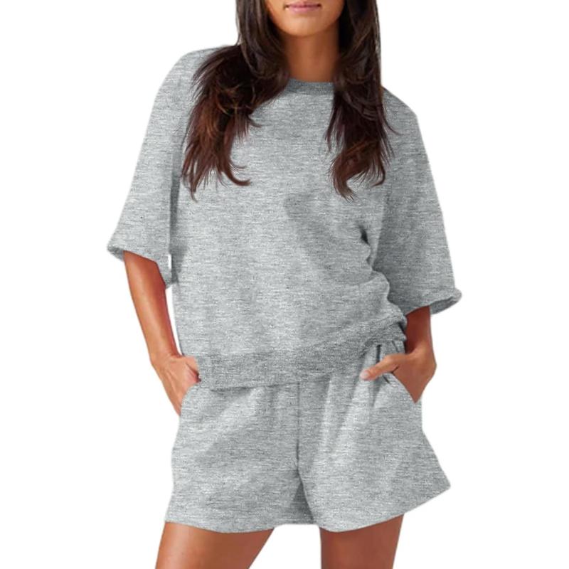 Women's 2-Piece Casual Tracksuit Set – Oversized Cropped Sweatshirt & High Waist Running Shorts
