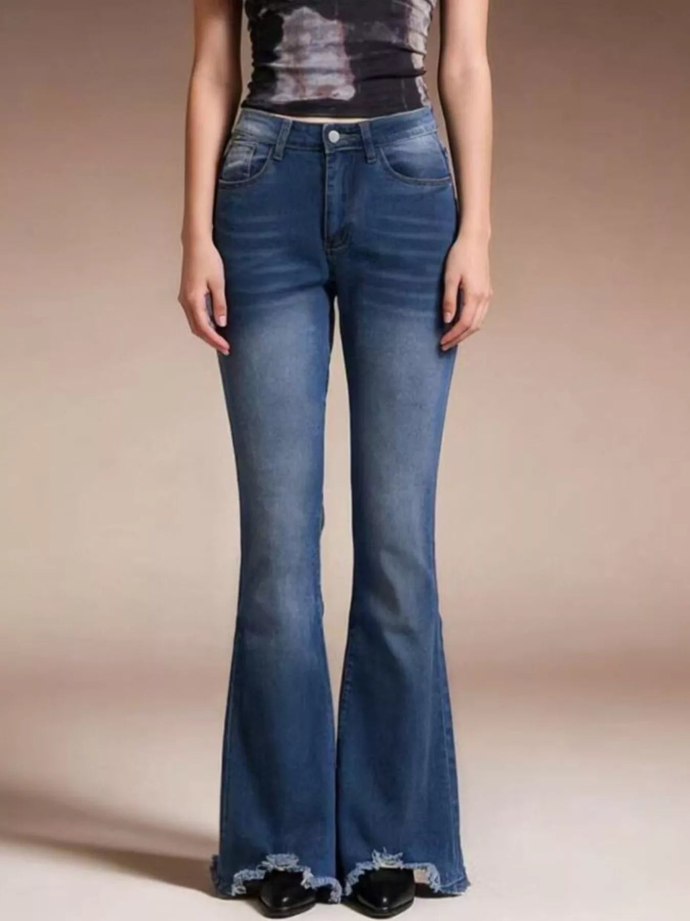 Raw Hem High-Waisted Flare Jeans