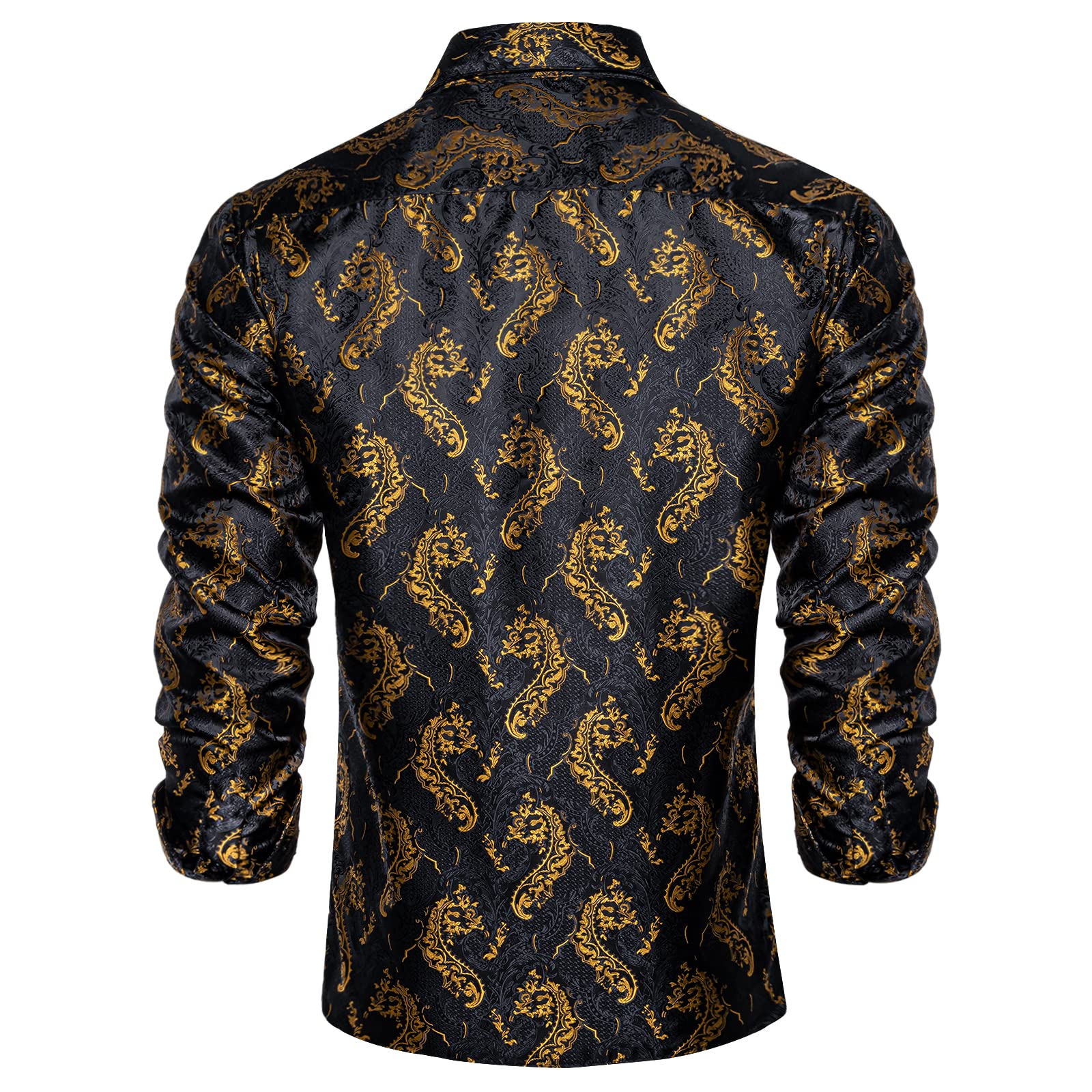 Men's Paisley Dress Shirt Long Sleeve Wrinkle Free Button Down Cowboy Shirts - Black&gold&paisley