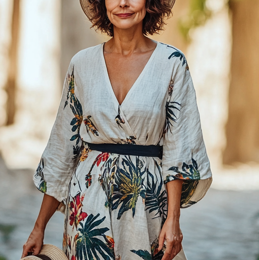 Vintage Loose Linen Patchwork Dress ccf2