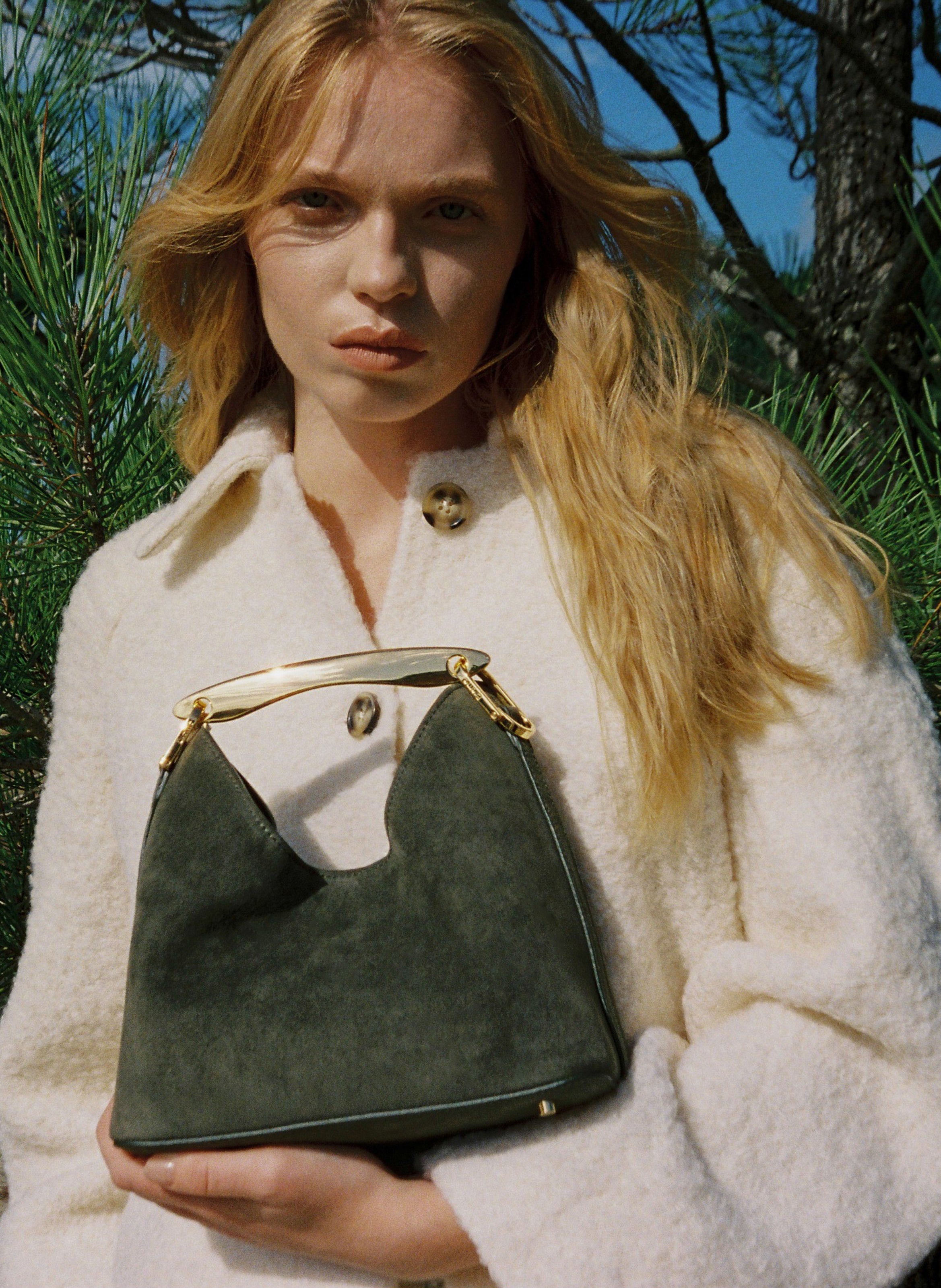 Small Boomerang Suede Khaki Clearance Sale 85%OFF