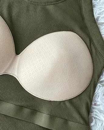 Women's Built-in Bra Ribbed Tank Top