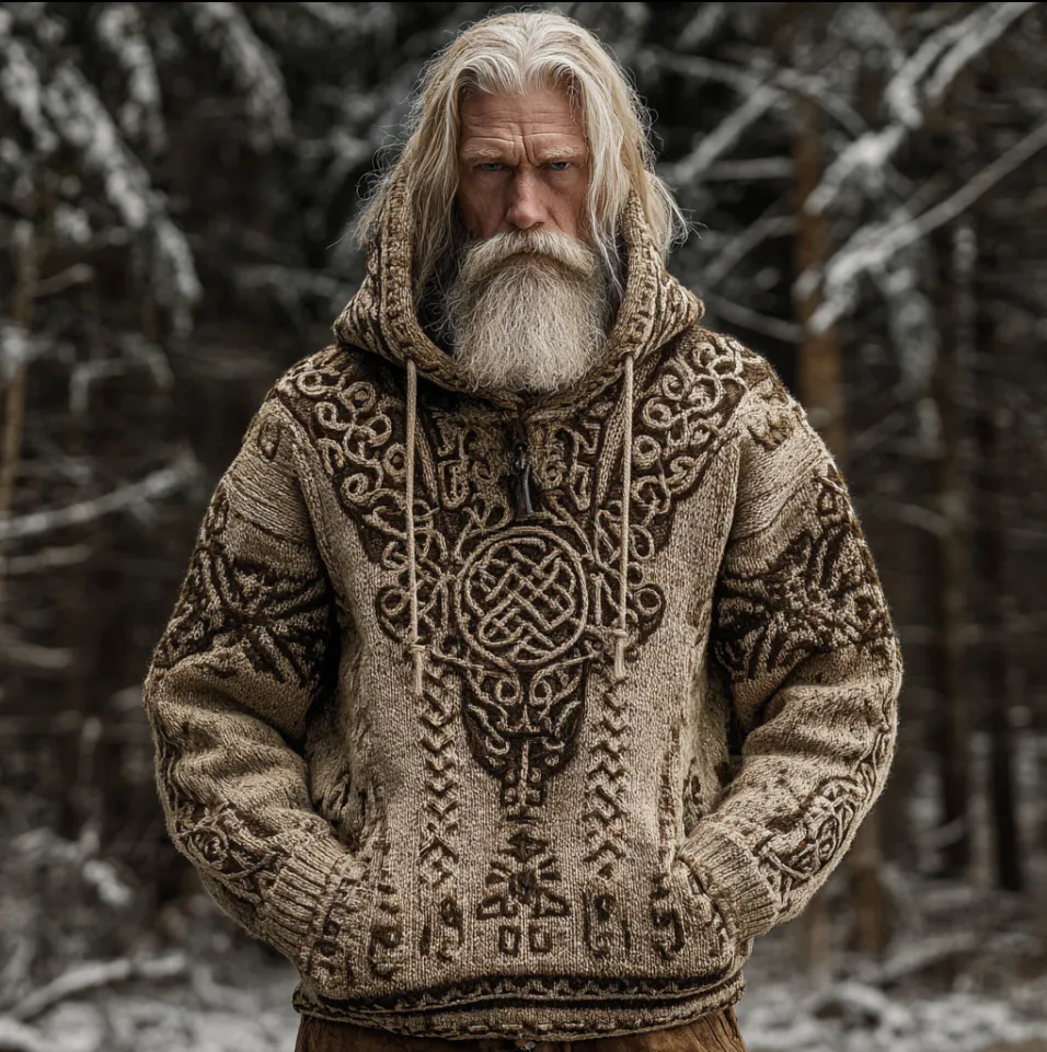 Viking Retro Men's Hooded Thick Sweater