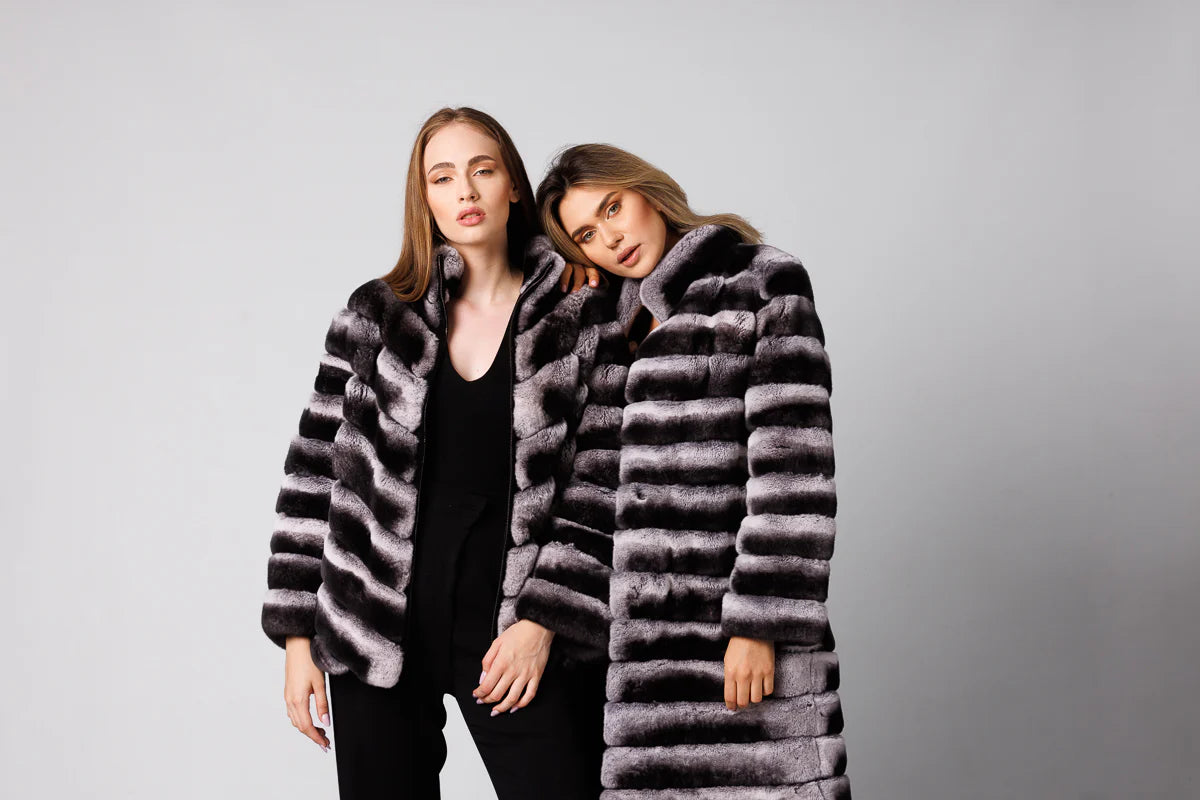 Haină din Blană Naturală de Rex Chinchilla, Long, Transformabilă, Femei, Silver Grey 181