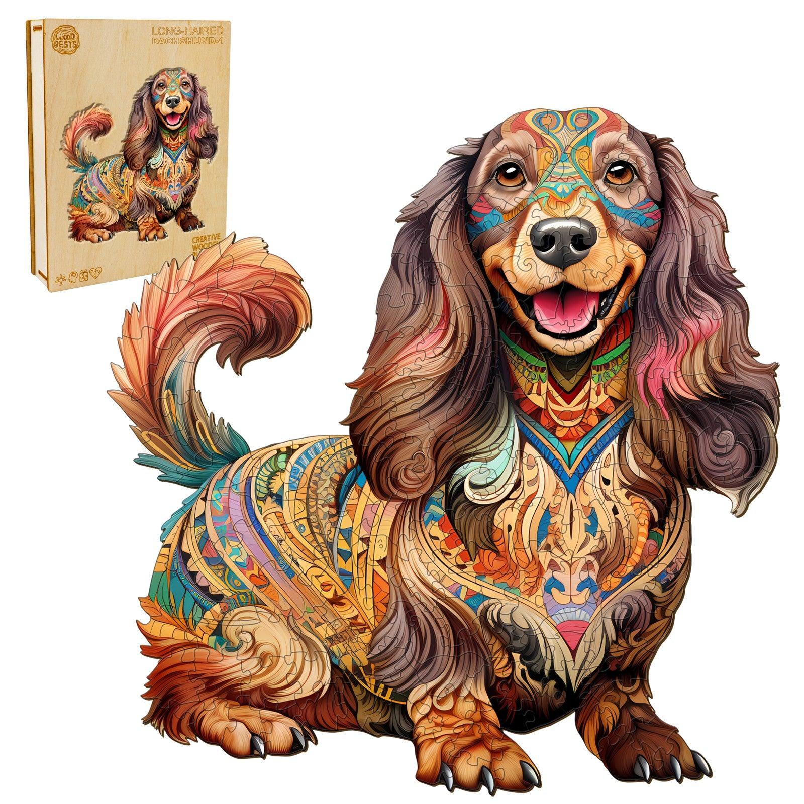 Long-haired Dachshund-1 Wooden Jigsaw Puzzle
