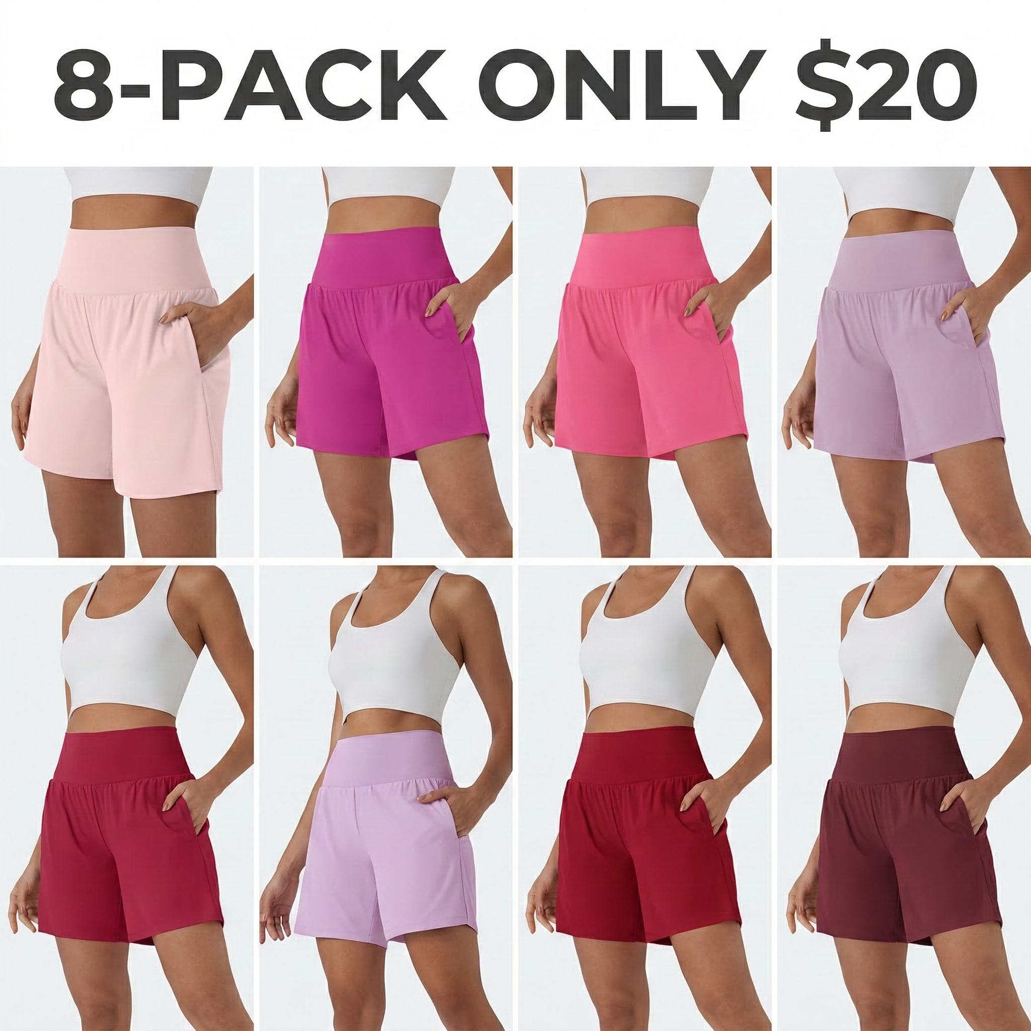 Women's 2-Piece Super High Waisted Back Pocket & Side Hidden Pocket 2-in-1 Yoga Shorts Set
