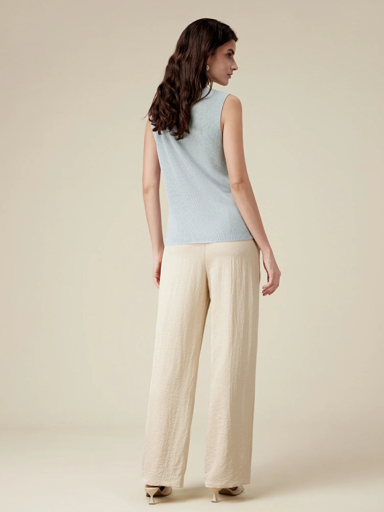 Linen & Lyocell Sleeveless Lapel Casual Tank