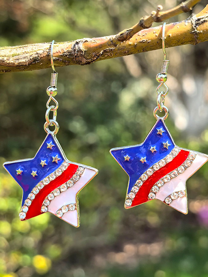 Women'S Independence Day 250Th Anniversary Celebration Flag Earrings Love Pentagram Alloy Drip Oil Pendant Earrings
