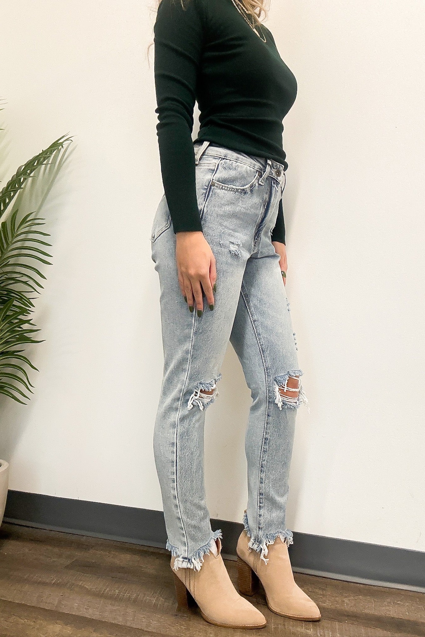 High Rise Distressed Relaxed Straight Jeans