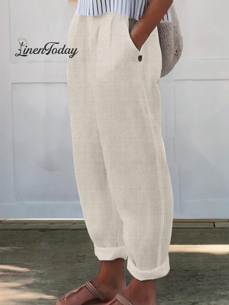 Women's Printed Cotton And Linen Casual Pants