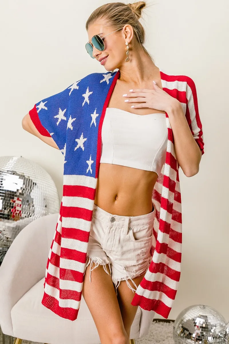 American Flag Low Gauge Knit Cardigan