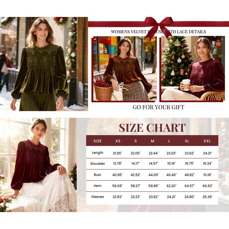 Women’s Elegant Velvet Lace Long Sleeve Blouse