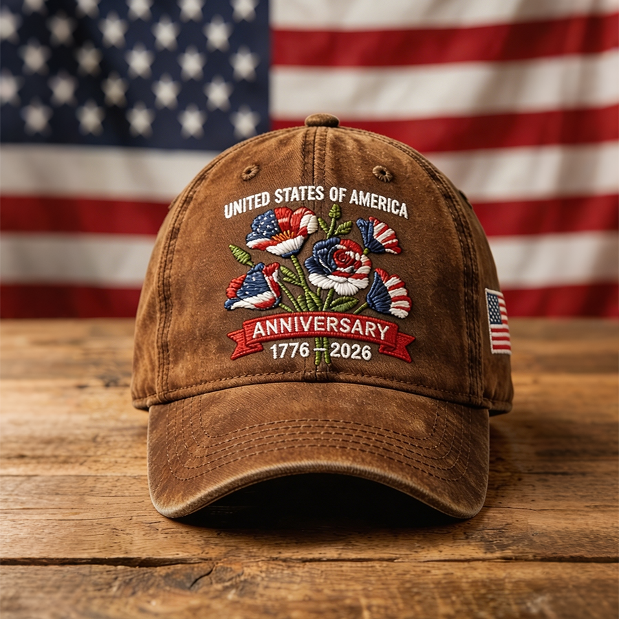 Unisex USA 250th Anniversary Floral Embroidered Washed Baseball Cap