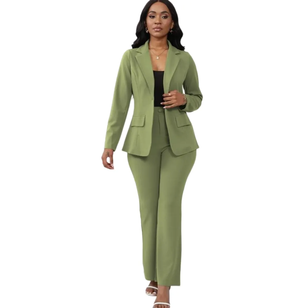 Women's Plain Lapel Blazer & Pants Set