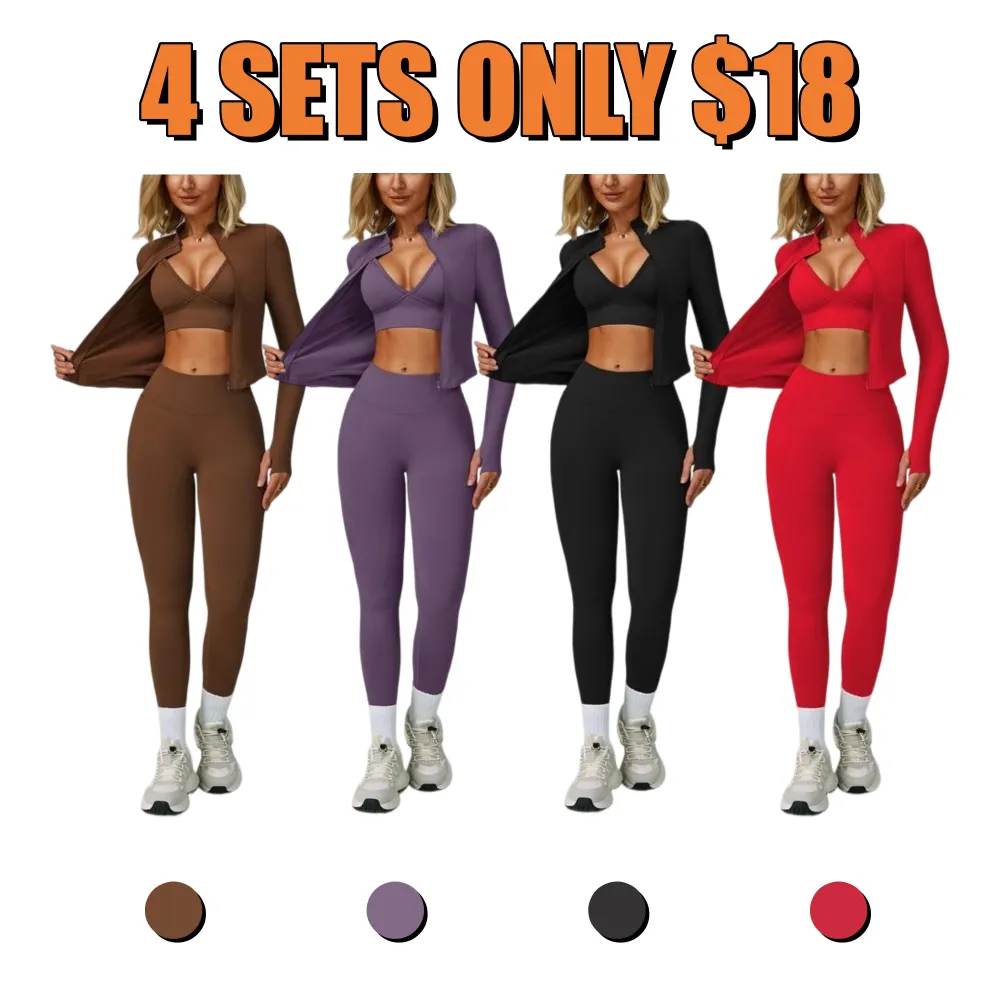 Women Quick-Dry Running Yoga 3-Piece Jacket Leggings Set