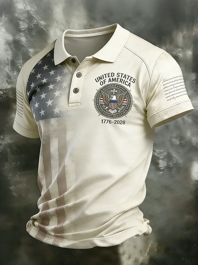Men'S Retro 250Th Anniversary Celebration Of The Founding Of The United States, Raglan Collar Polo Shirt