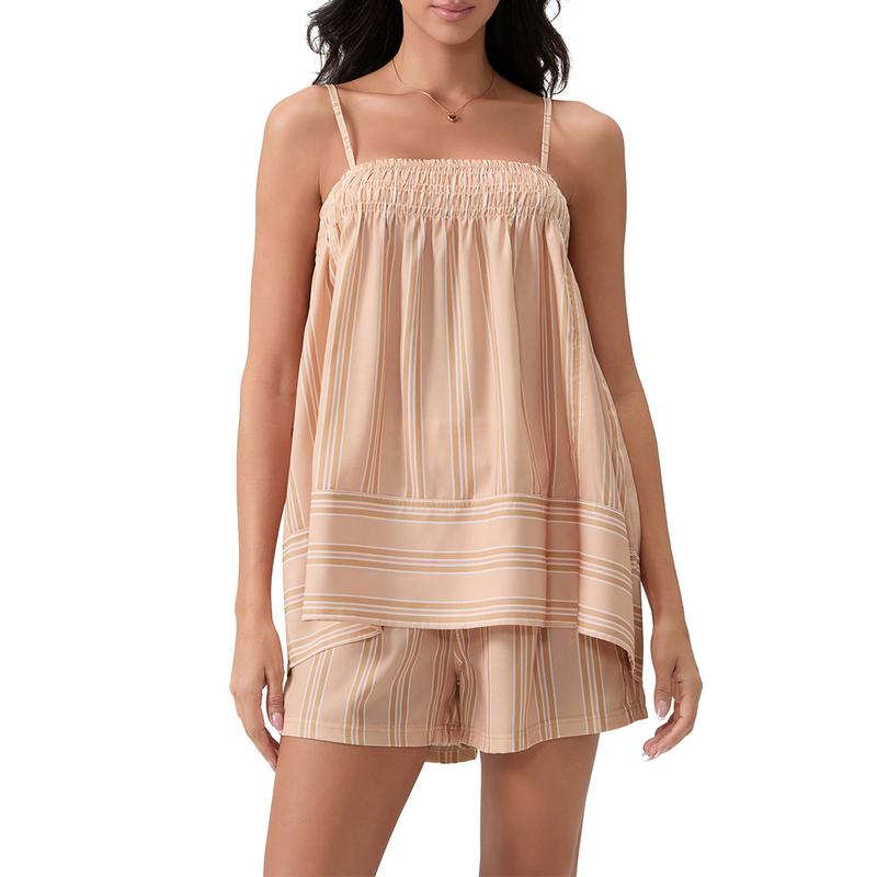 Outdoorfun Women Shorts Set, Striped Camisole with Elastic Waist Shorts Summer Outfit Sleeveless Fashion Womenswear Gorgeous Tops Clothes