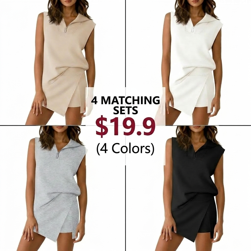 Women's Sleeveless Half-Zip Skort Set