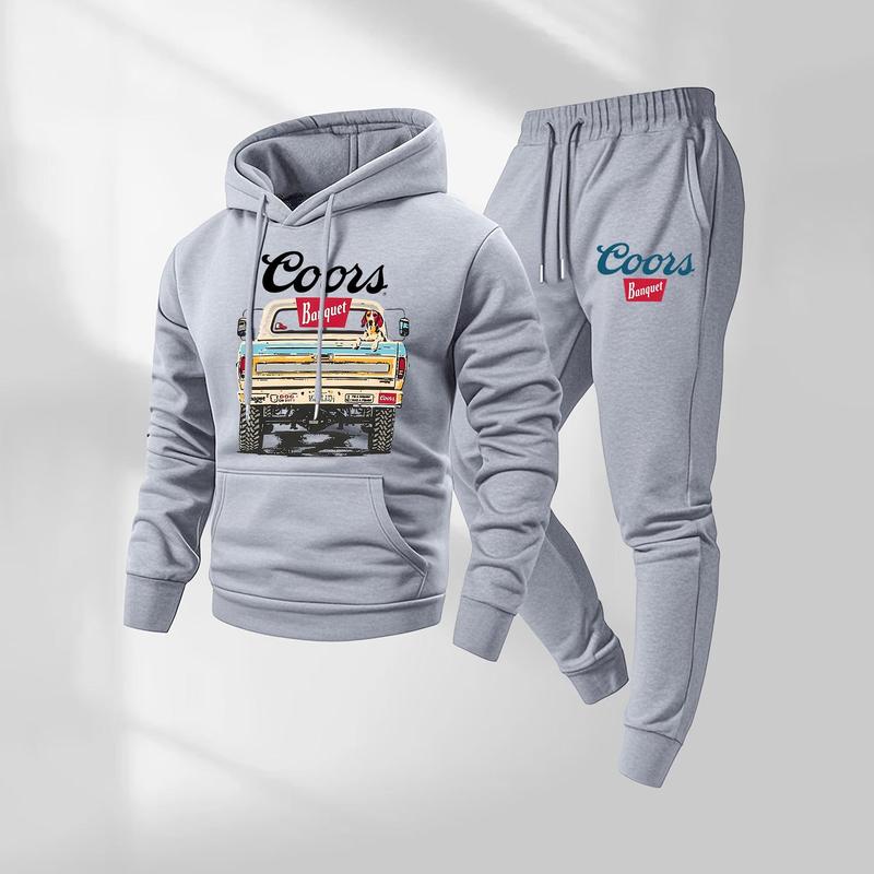 Men’s Retro Print Hoodie & Sweatpants Set – Cozy Casual Tracksuit