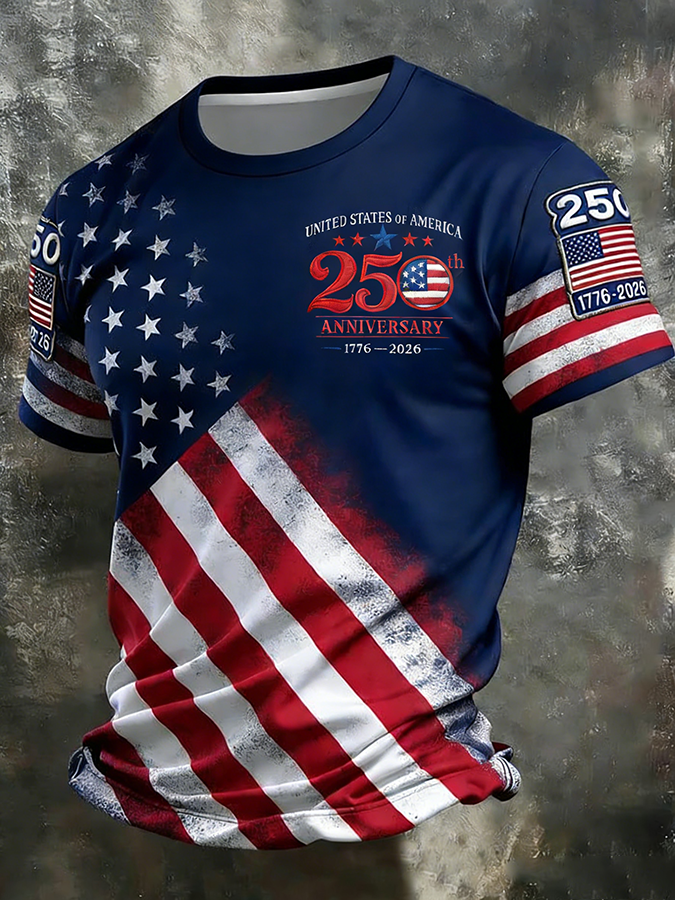 Men'S Casual American Founding Celebration Personalized Printed Round Neck T-Shirt