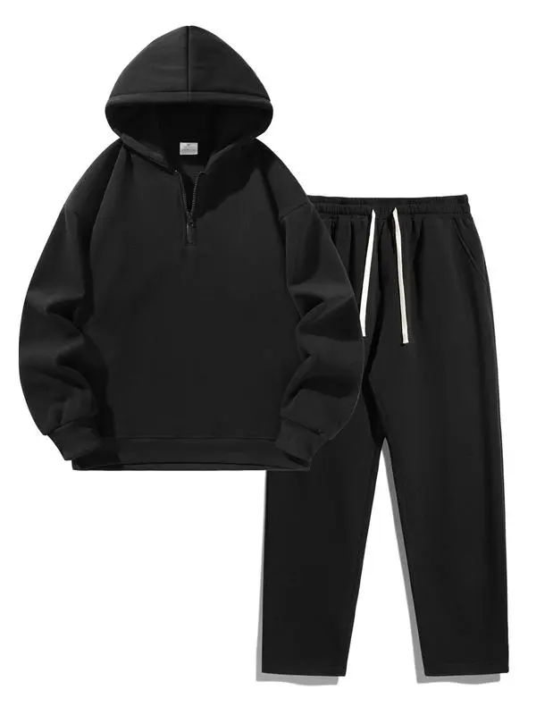 Fit Casual Drop Shoulder Half Zip Hoodie