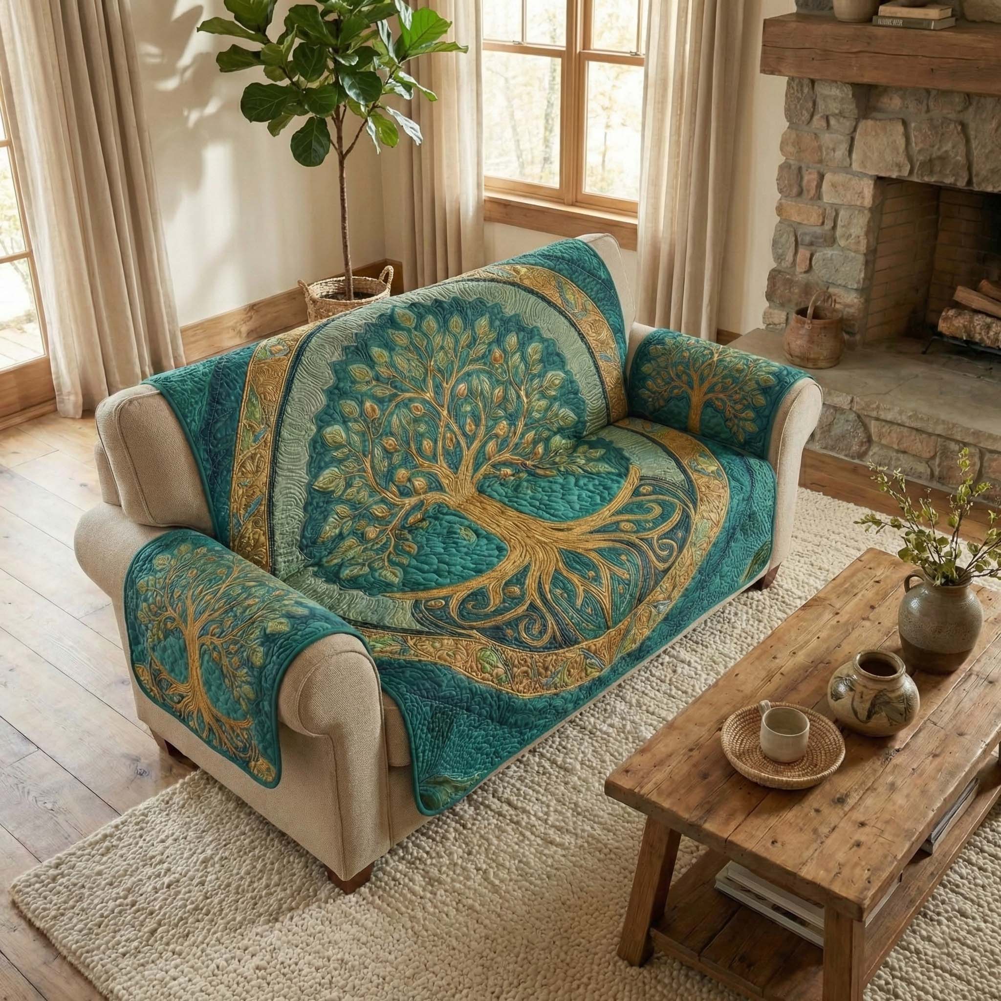 Emerald Roots Quilted Sofa Cover GFTOQM2789