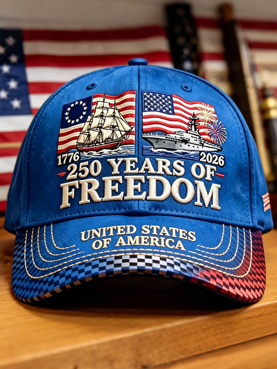 250 Years Of Freedom Ship & Warship Patriotic Baseball Cap