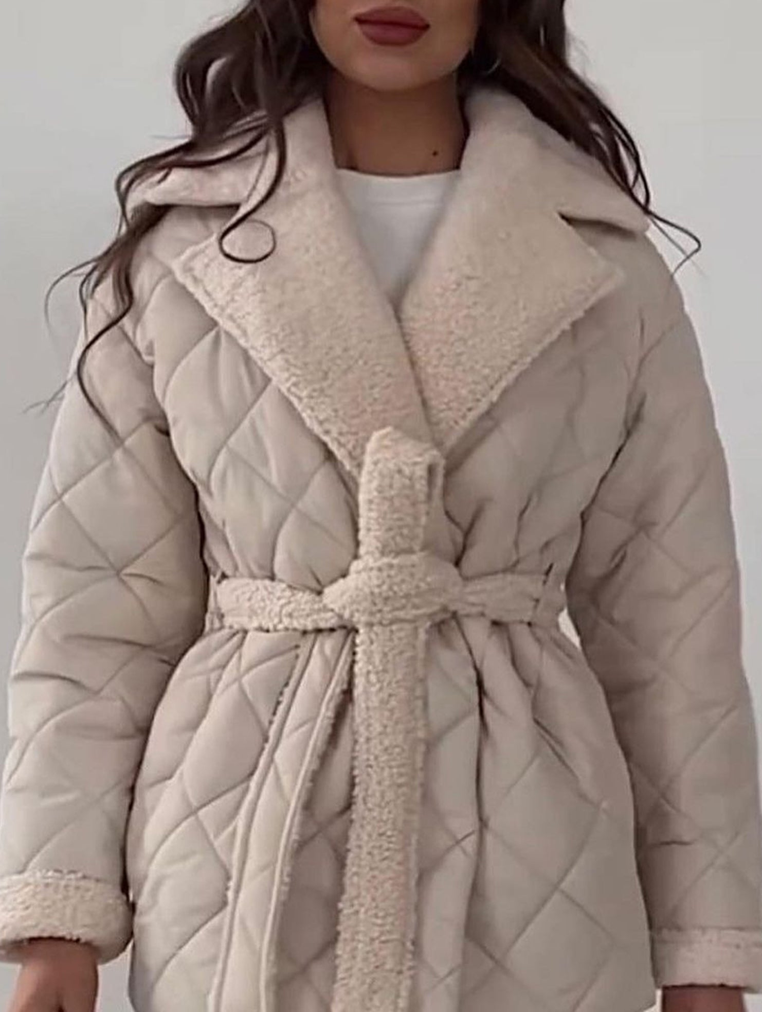 Versatile lapel short belted coat