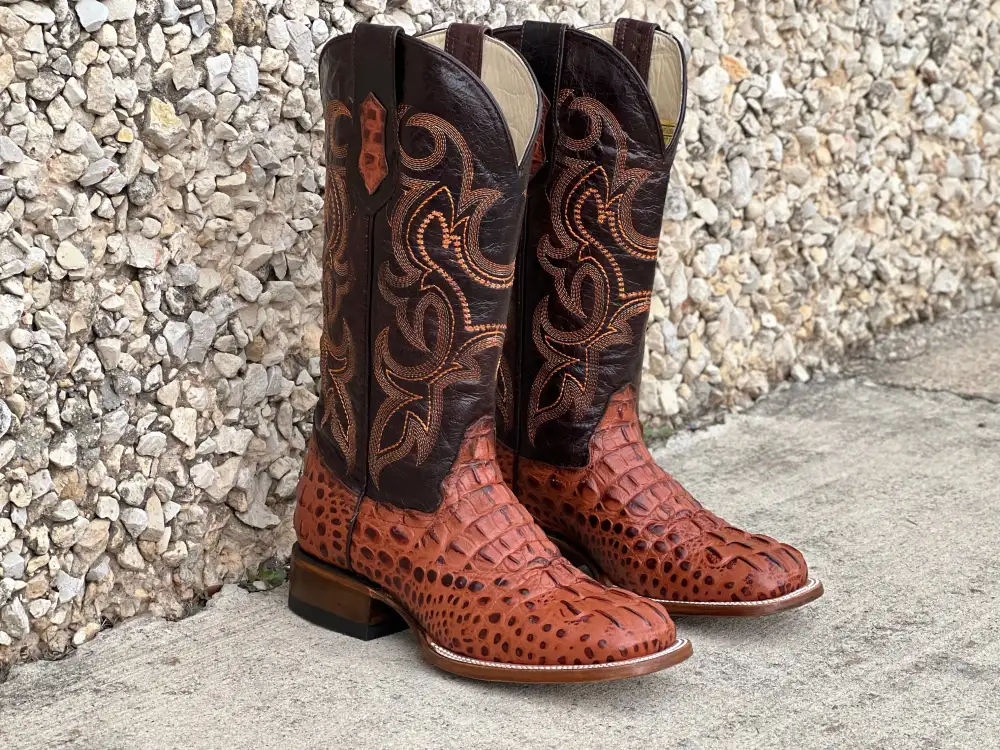 Men’s Cognac Crocodile Leather Boots With Black Shaft