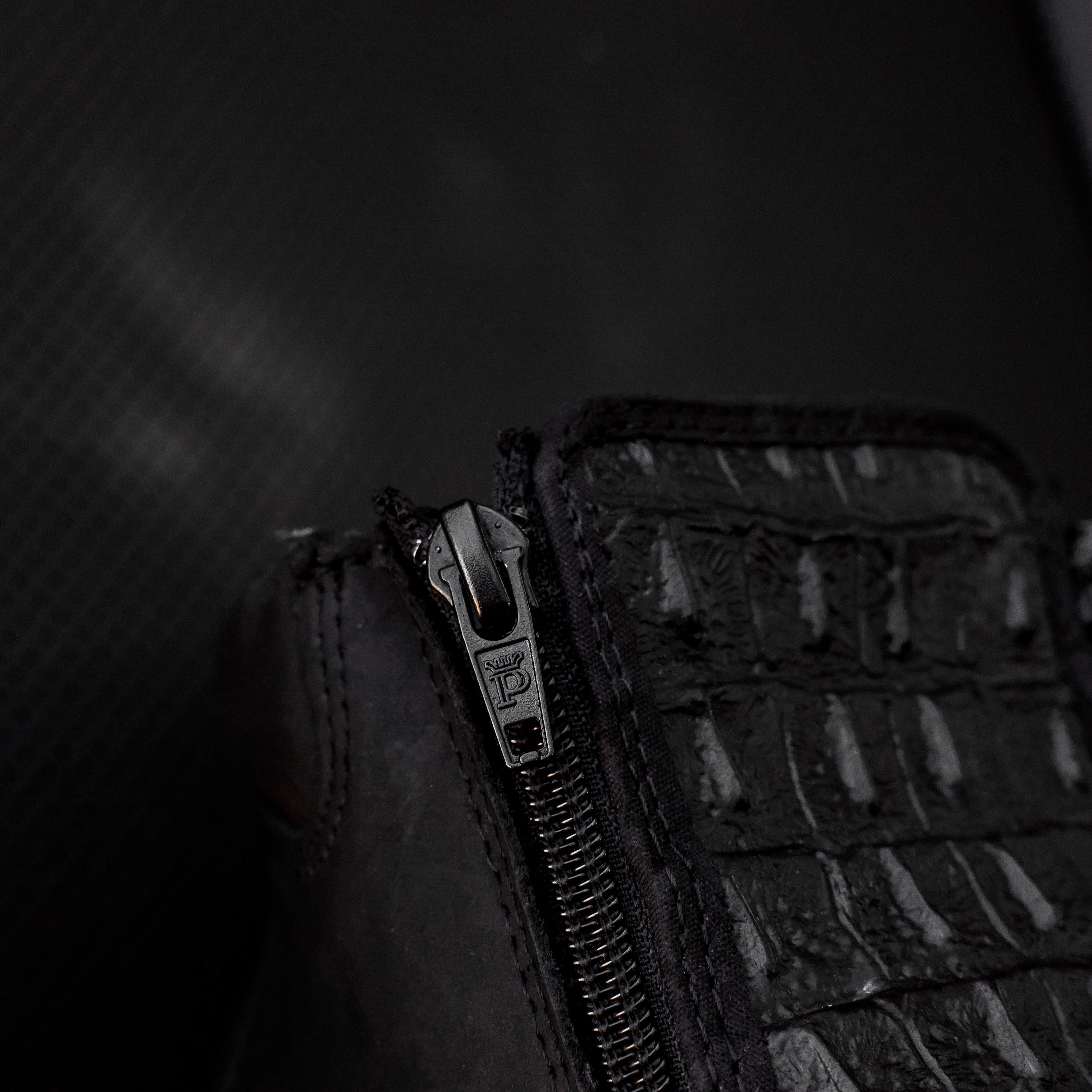 Black Caiman Neck Leather Botin With 3D Lightweight Soles - Square Toe