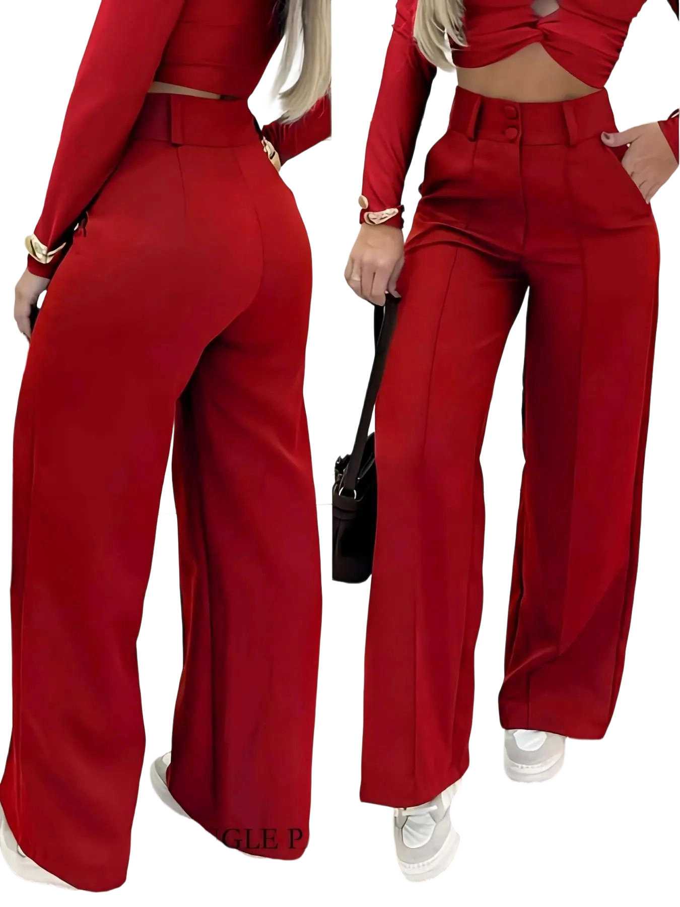 Simple double-breasted wide trousers