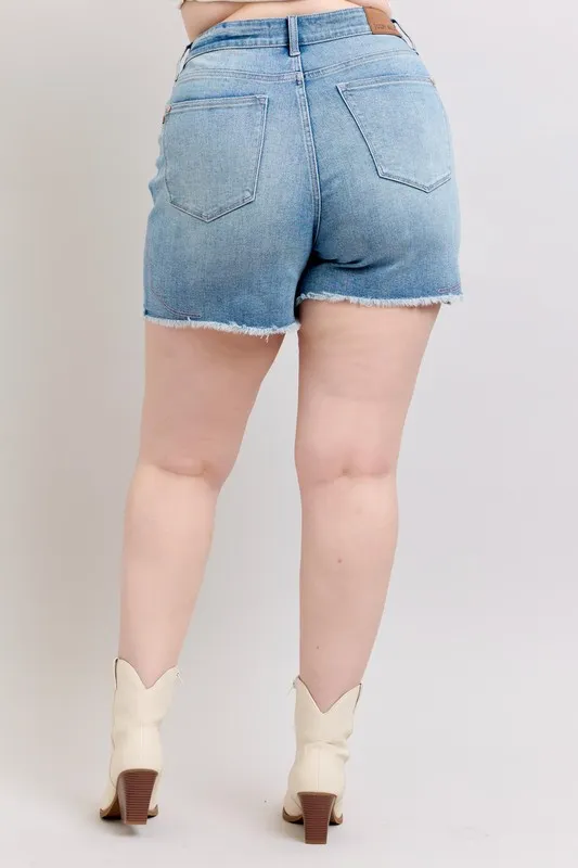 High Waist Western Embroidery Detail Cut Off Denim Shorts