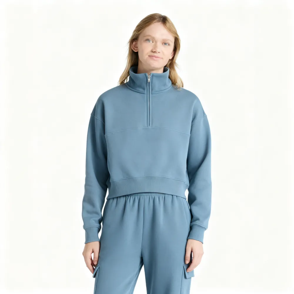 Women’s 2-Piece Set – Half Zip Sweatshirt & Wide Leg Pants