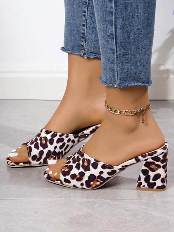 Leopard Open Toe Slippers Pumps Sandals