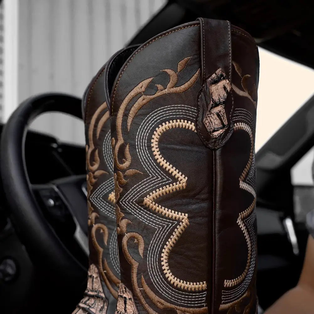 Orix Caiman Neck Leather Boots- Square Toe