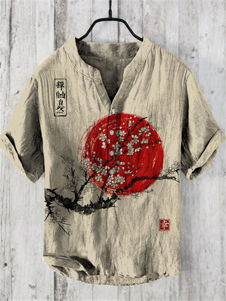 Japanese Ink Painting Of Sunrise Art Linen Blend