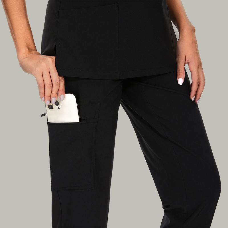 Women’s Stretch V-Neck Scrub Set (Top + Jogger Pants) – 8 Pocket Utility Uniform