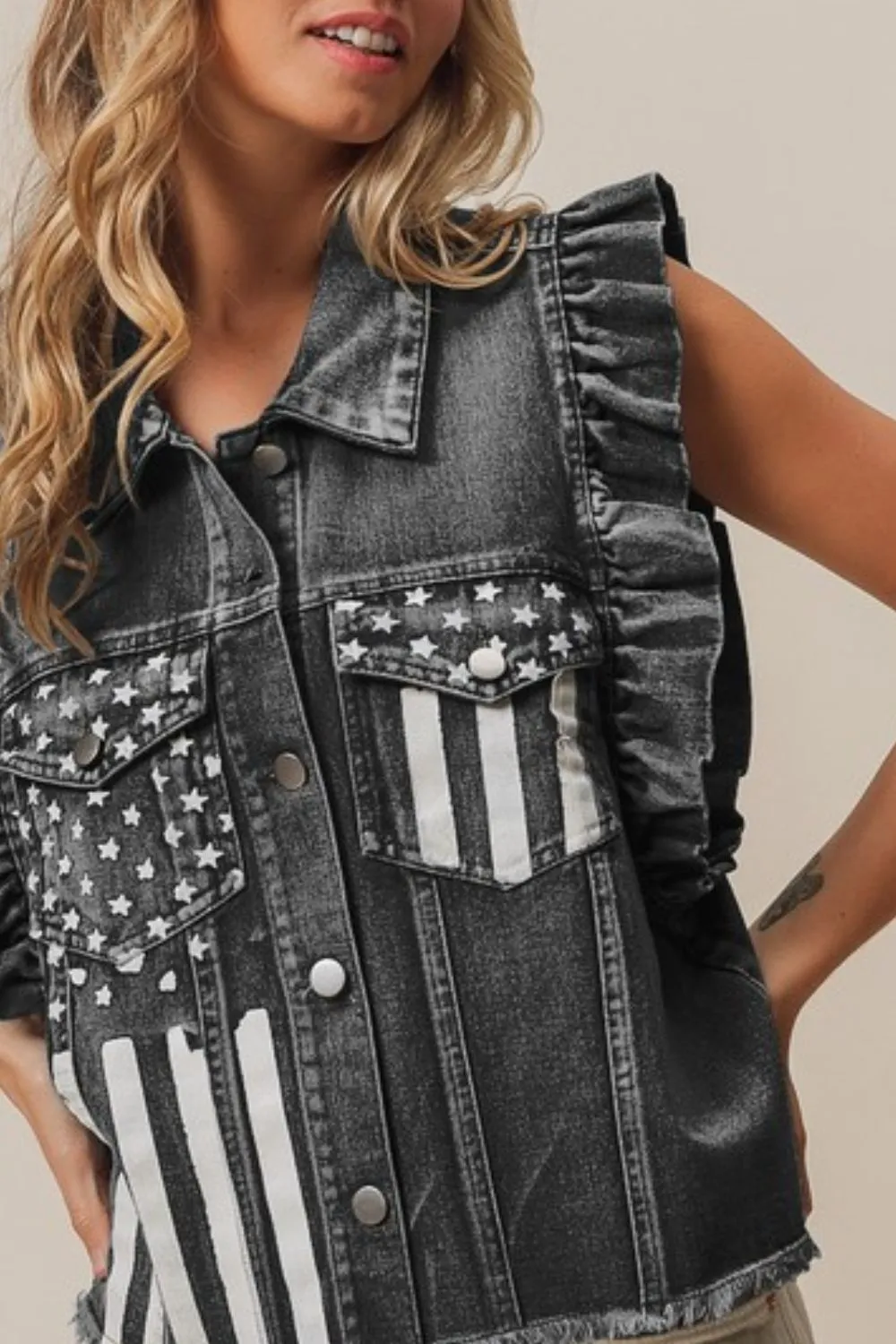 American Flag Washed Denim Jacket
