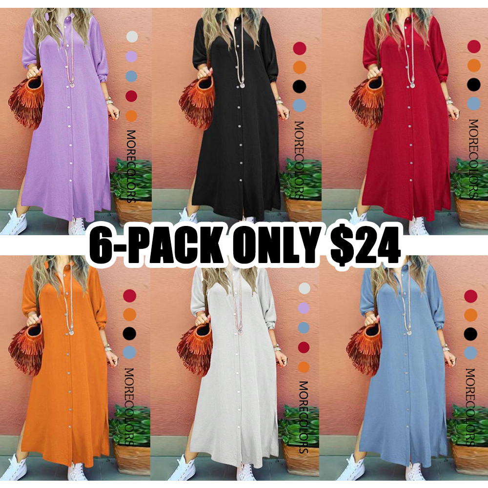 Women's Plain Button Shirt Collar Long Sleeve Dress, Casual Fashion Collared Long Dress for Daily Outdoor Wear, Women Dress for Spring & Summer, Classy Modest Dresses, Womenswear