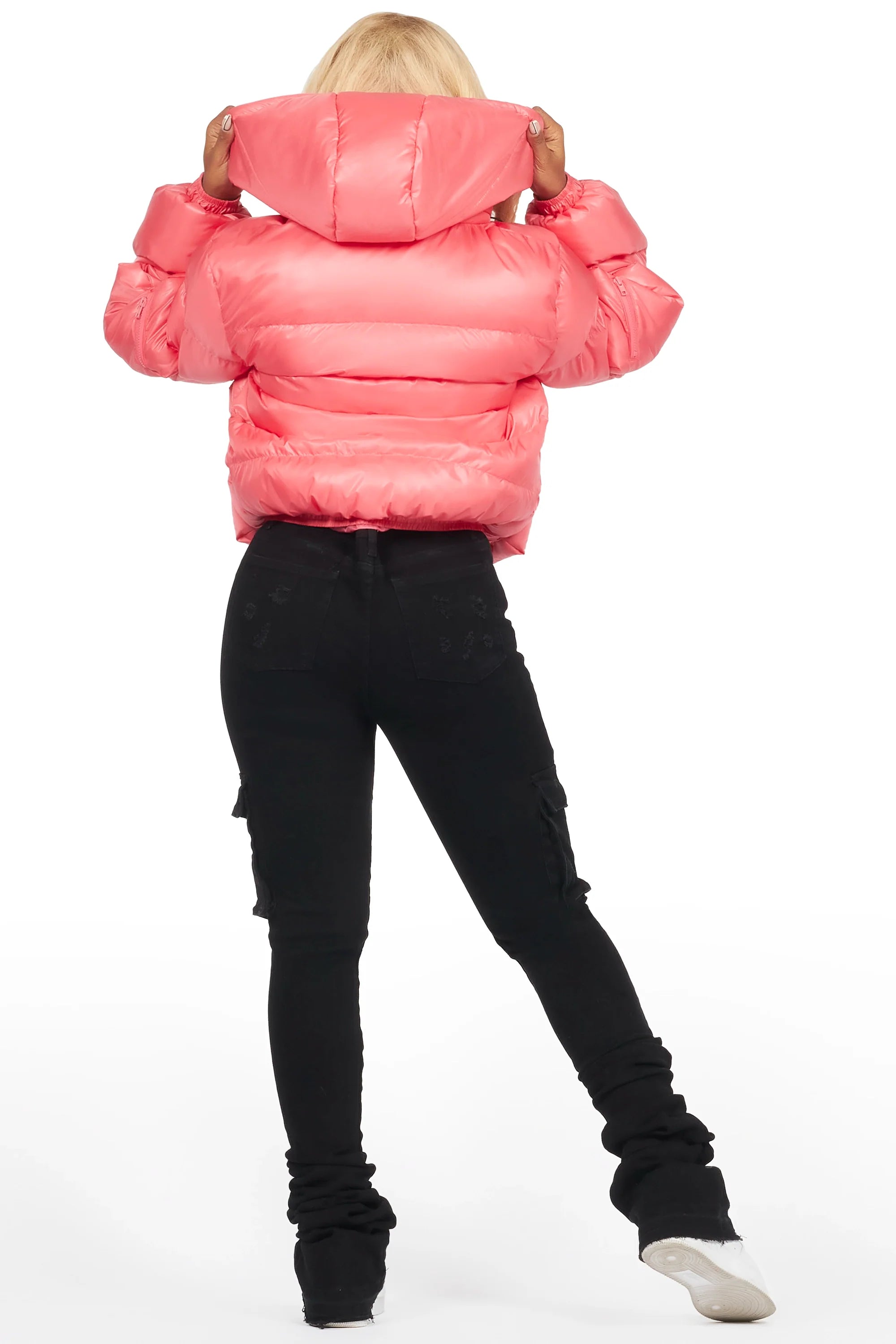 Keisha Pink Cargo Puffer Jacket