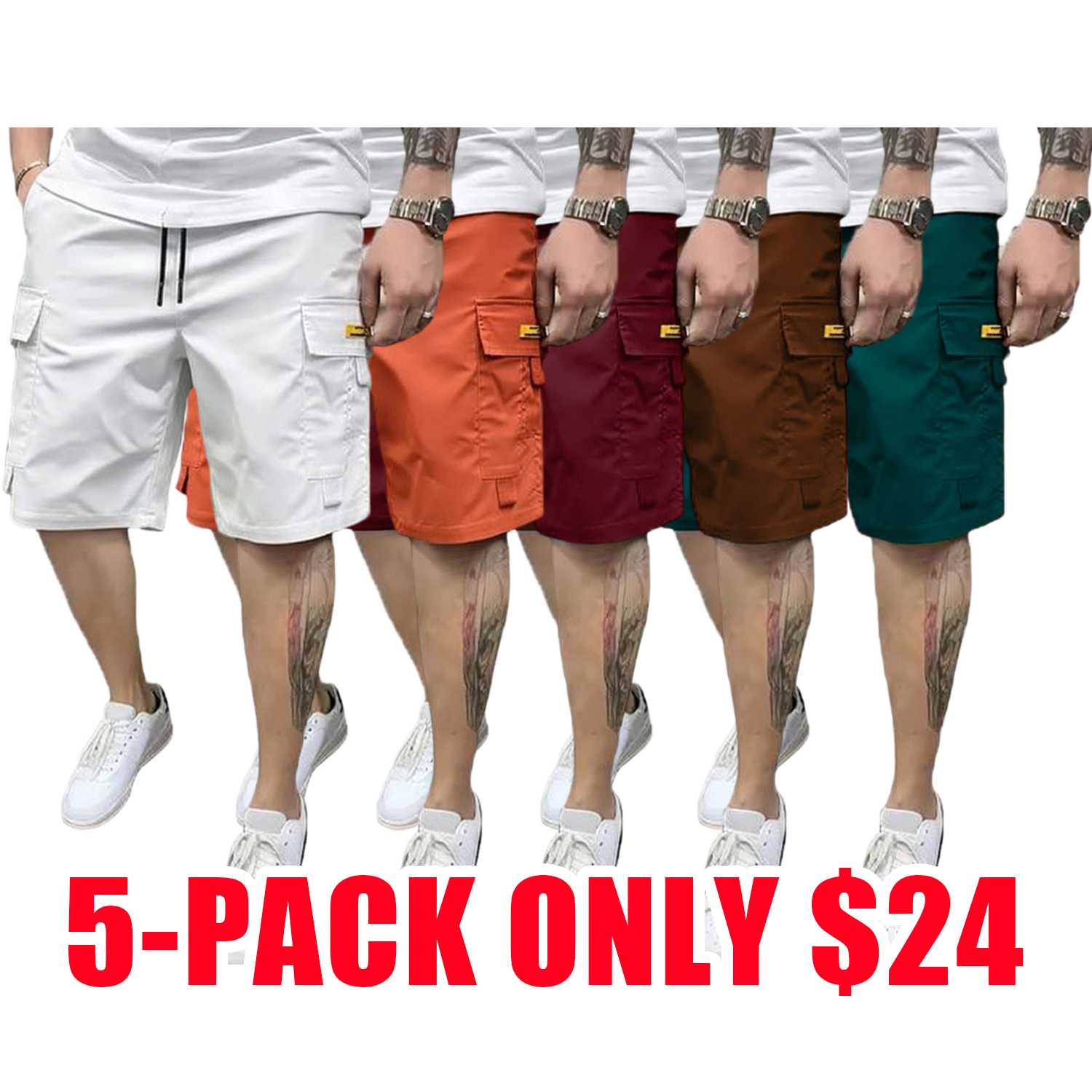 Street Style Three-Piece Set!Men's Multi-Pocket Cargo Shorts Comfortable & Stylish - Perfect for Everyday Casual & Sports Wear