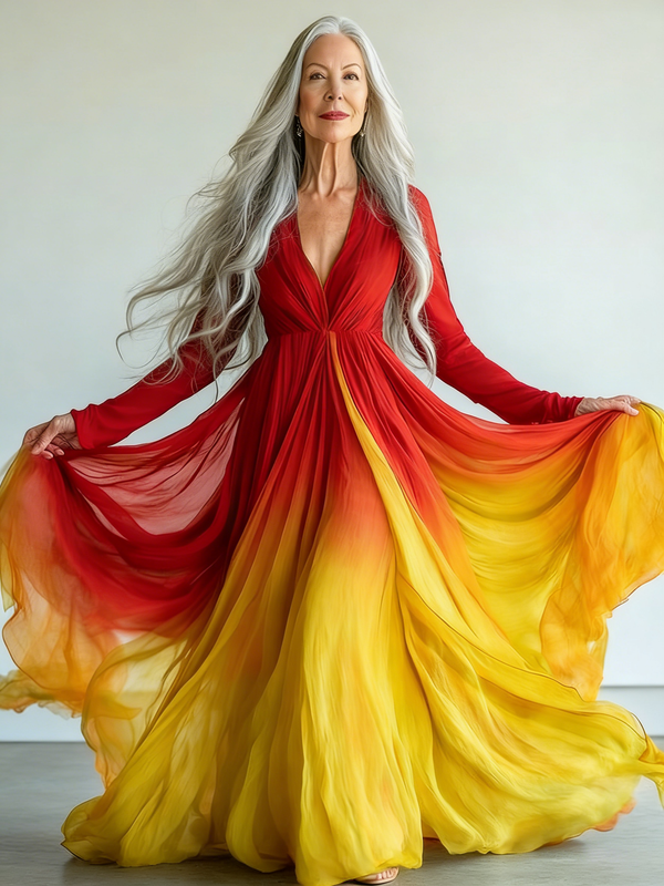 Embroidered Retro Loose Embroidered Printed Contrast Color Dress7825