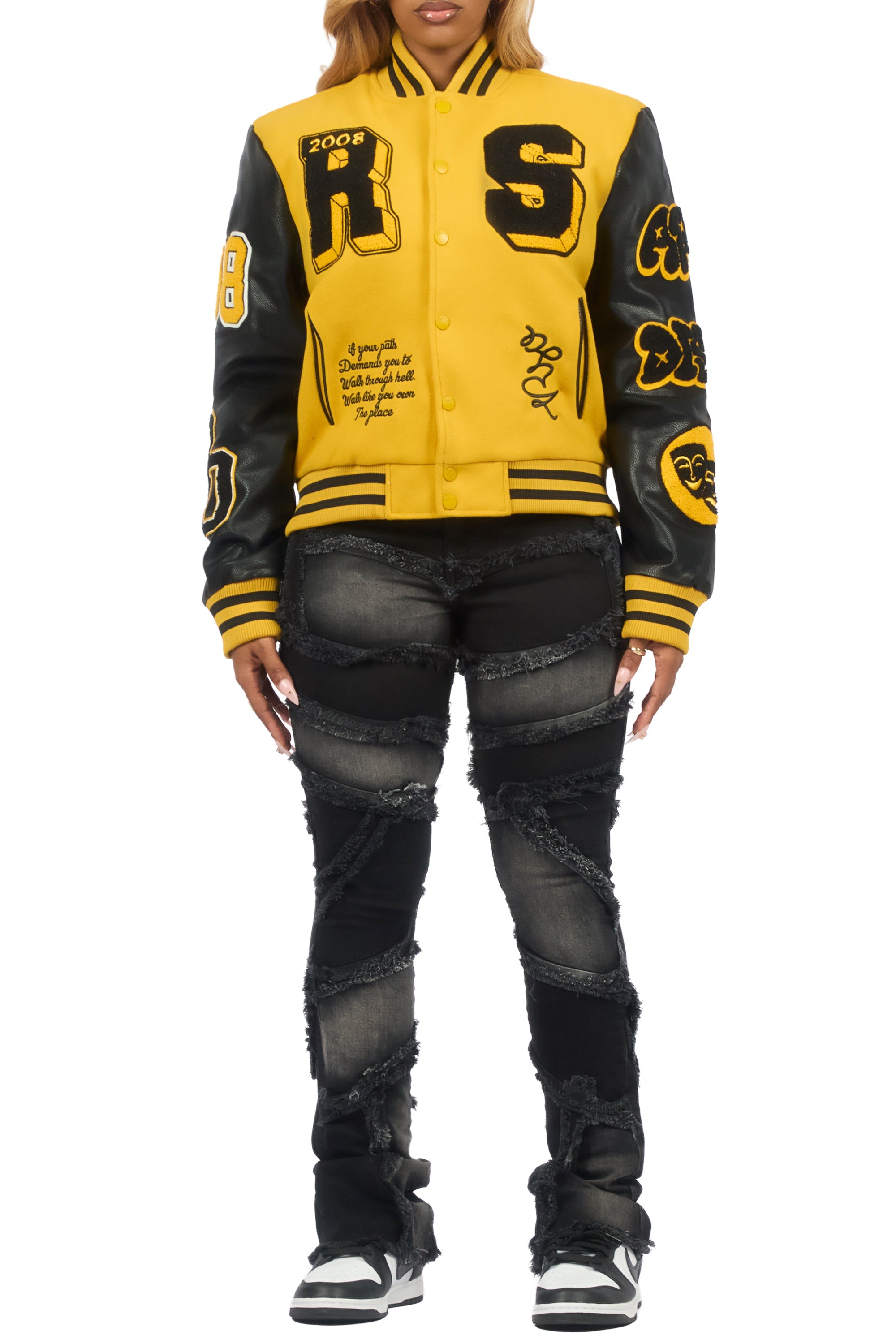 Leslee Black/Yellow Oversized Varsity Jacket