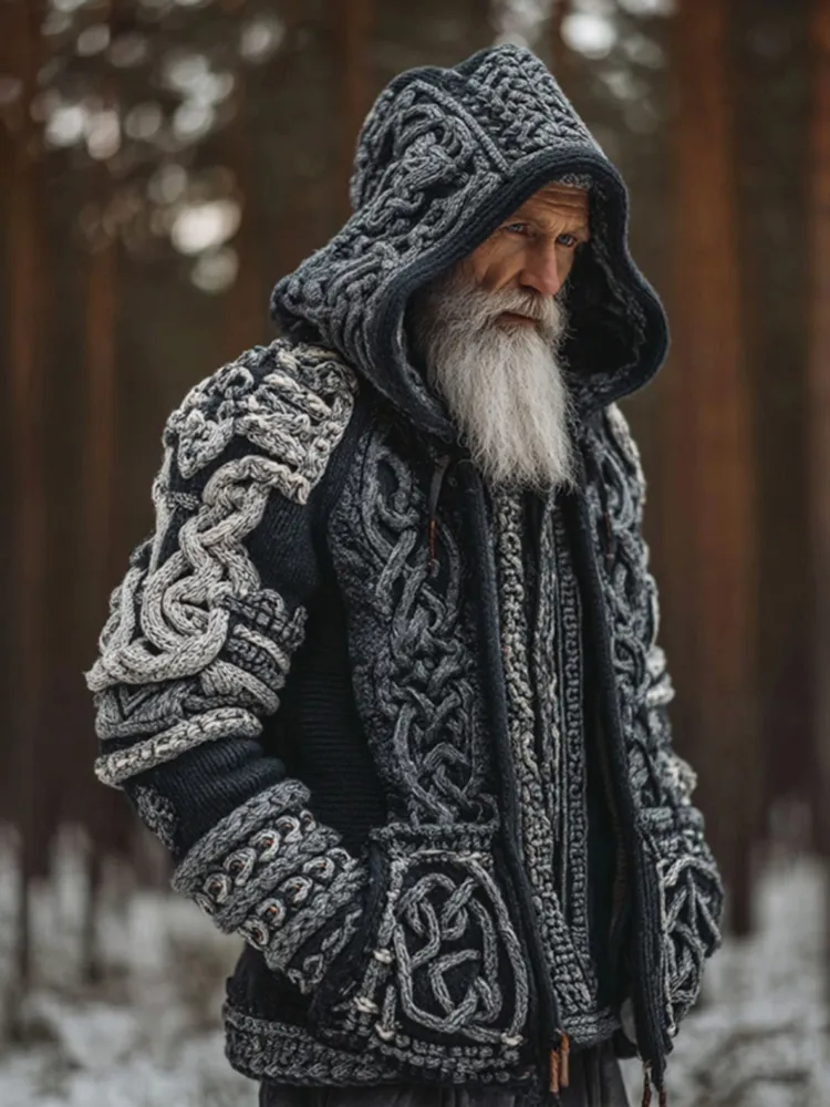 Men's Viking Celtic Knot Contrast Button Cozy Cardigan Sweater