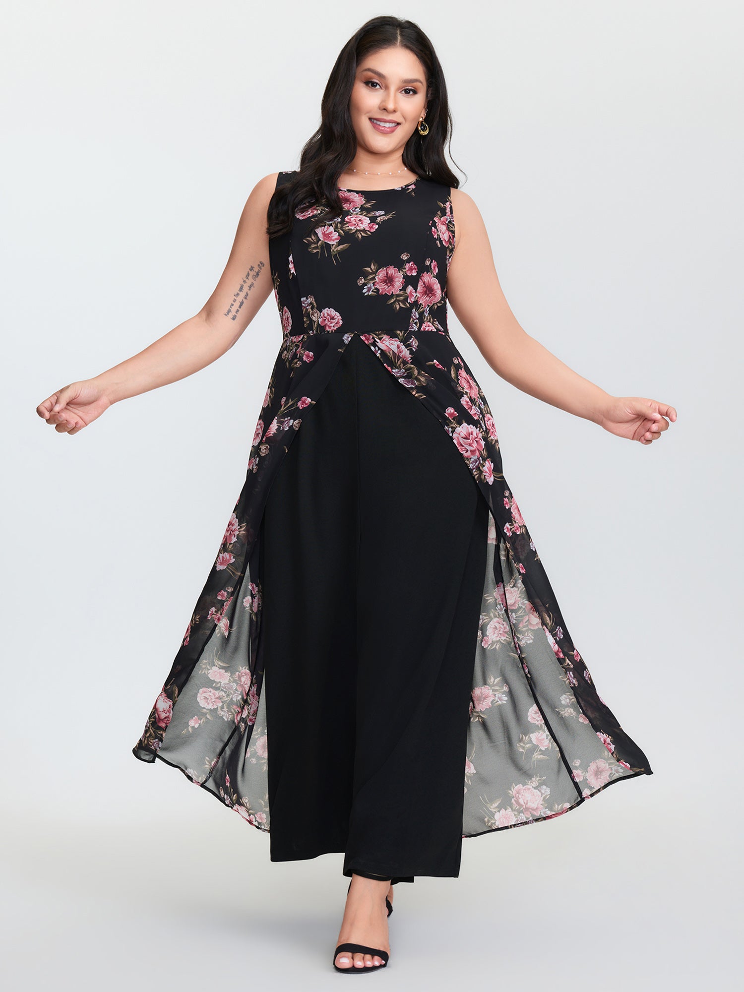 Floral Print Layered Contrast Jumpsuit