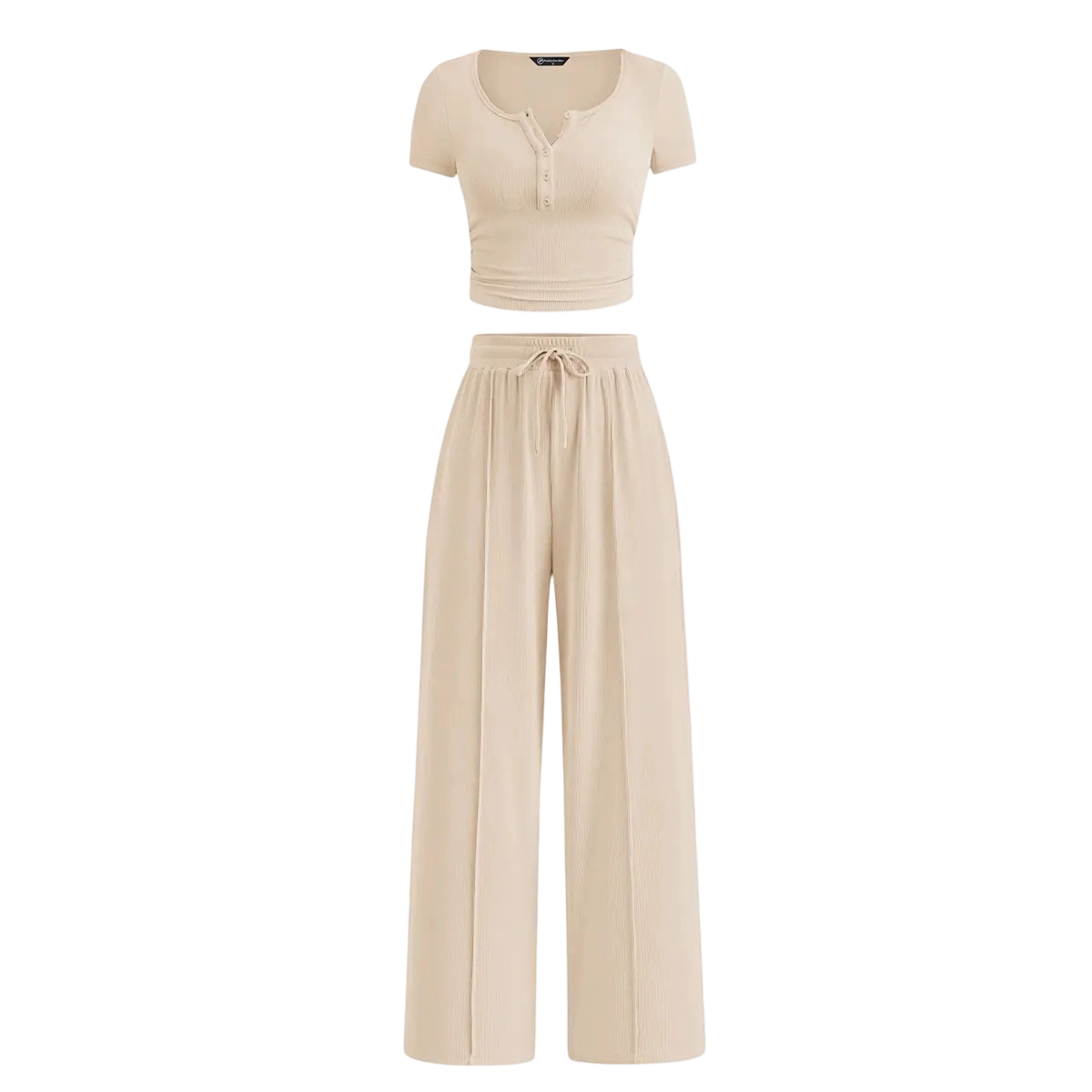 🔥Women’s Ribbed Knit 2-Piece Lounge Set – Button Crop Top & Wide Leg Pants