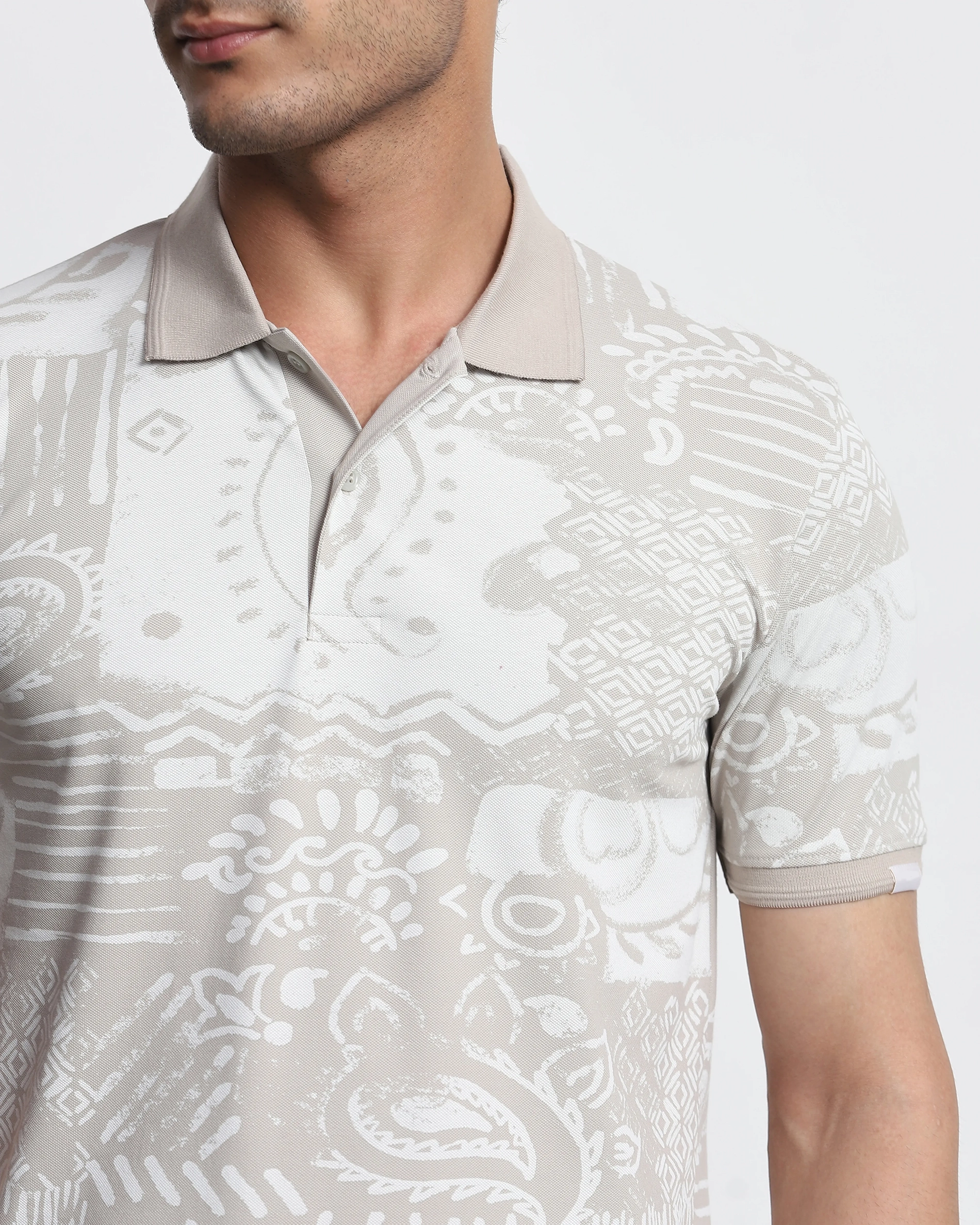 Daily Simple And Slimming Grey Abstract Print Polo Shirt