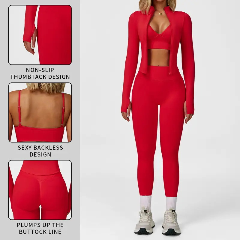 Women's Solid Criss Cross Crop Tank Top & High Waist Leggings & Zip Up Crop Jacket Tracksuit Set by MFVIM - Breathable Comfortable Outfits for Yoga, Gym, Workouts, Running, Yoga Wear, Workout Gym Clothing, Gym Sportswear, Casual Activewear SpringStatement
