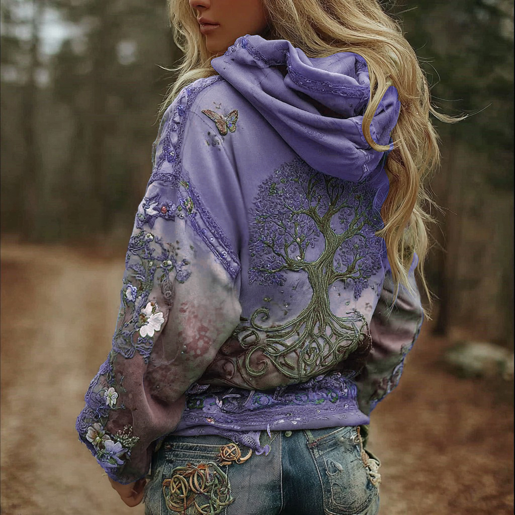 Women's Vintage Viking Tree Of Life Art Gradient Comfort Hoodie