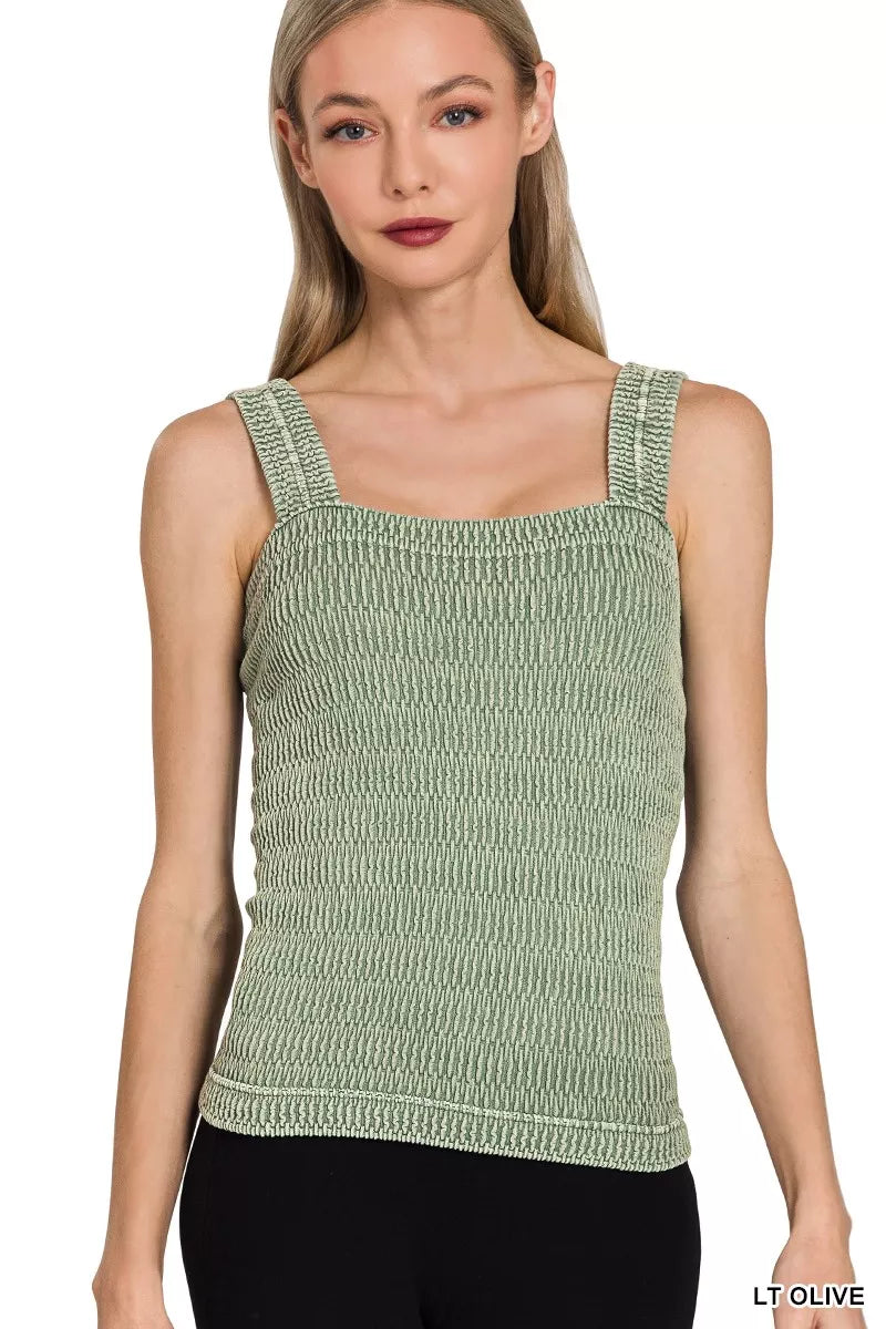 Zenana Seamless Winkle Stone Washed Tank Top